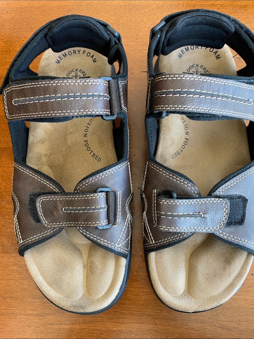 Dockers Brown and Black Men's Memory Foam Dual-Strap Sandals